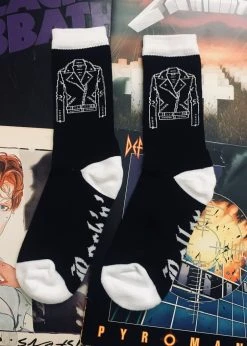 Pretty Attitude Black Label Black And White Leather Biker Jacket Rock'n'Roller Novelty Socks