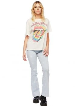 Rolling Stones Tie Dye Tongue Oversized Tee By Daydreamer LA White Label