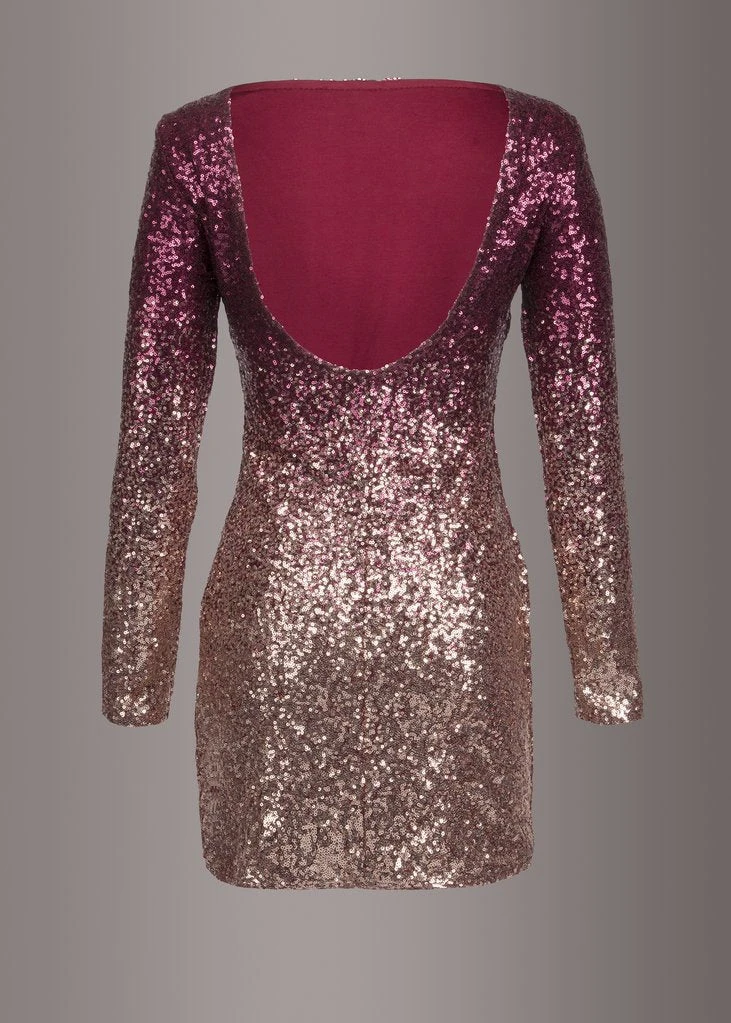 Pretty Attitude Diamond Girl Ombre Sequin Longsleeve Dress Black Label