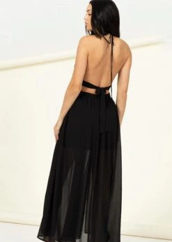 Pretty Attitude Black Deep V Maxi Dress With Cutouts White Label