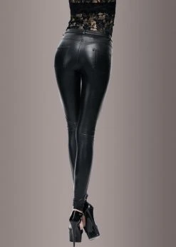 Pretty Attitude Faux Leather Pants With Cutout Lace Pattern