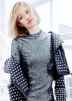 Pretty Attitude Black Label Long Sleeve Silver Sequin Dress