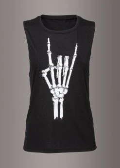Pretty Attitude Hell Raiser Skeleton Heavy Metal Hand Loose Fit Tank Top Black Label