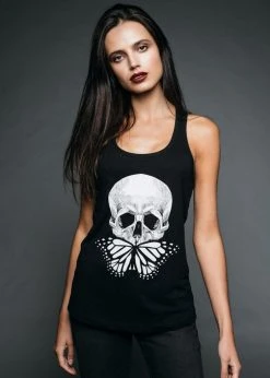 Pretty Attitude Black Label Black Butterfly Skull Racerback Tank Top