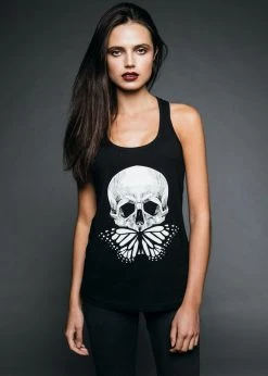 Pretty Attitude Black Label Black Butterfly Skull Racerback Tank Top