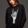 Pretty Attitude Metal Horns Skeleton Hand Skull Sweatshirt Black Label