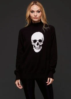 Pretty Attitude Distressed Skull Knit Sweater Black Label