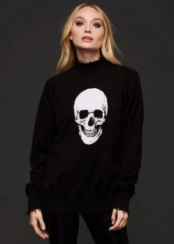 Pretty Attitude Distressed Skull Knit Sweater Black Label