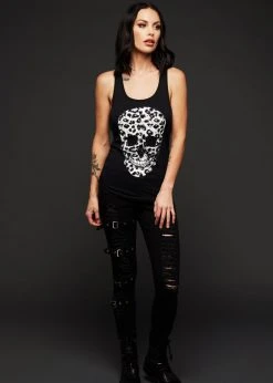 Pretty Attitude Renegade Leopard Print Skull Tank Top Sleeveless Tee Black Label