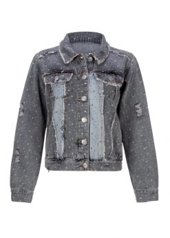 Pretty Attitude Oversized Denim Jacket With Star Print White Label