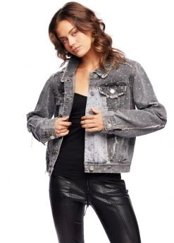 Pretty Attitude Oversized Denim Jacket With Star Print White Label