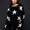 Pretty Attitude Distressed Black Knit Sweater With Stars Black Label