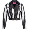 Azalea Wang Black And White Striped Faux Leather Moto Jacket