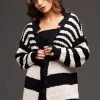 Pretty Attitude Black And White Striped Distressed Knit Cardigan
