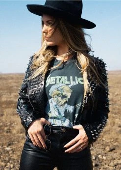 Pretty Attitude Black Label Black Night Vegan Leather Moto Jacket With Studs