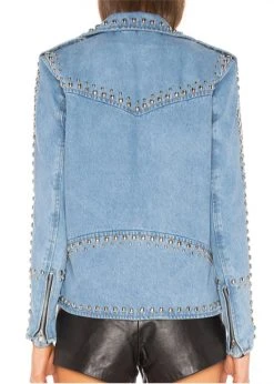 Pretty Attitude Blue Denim Moto Jean Jacket With Studs