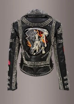 Pretty Attitude All Over Studded Moto Jacket With Patches Black Label