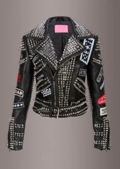 Pretty Attitude All Over Studded Moto Jacket With Patches Black Label