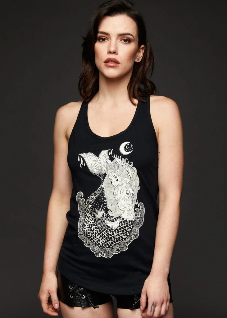 Pretty Attitude Black Label Mermaid Vibes Black Loose Fit Tank Top