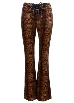 Pretty Attitude Eye Of The Tiger Animal Print Velvet Flare Pants Bell Bottoms White Label