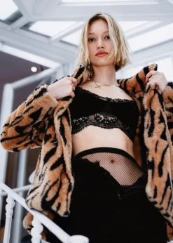 Pretty Attitude Zebra Print Faux Fur Coat White Label