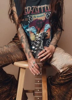 Pretty Attitude Eye Of The Tiger Animal Print Velvet Flare Pants Bell Bottoms White Label