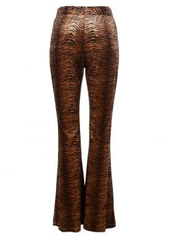 Pretty Attitude Eye Of The Tiger Animal Print Velvet Flare Pants Bell Bottoms White Label