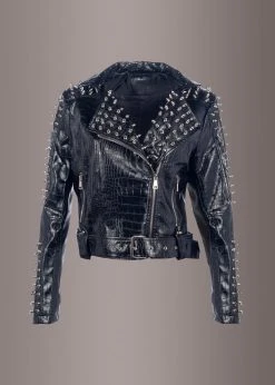 Pretty Attitude Black Label Black Night Vegan Leather Moto Jacket With Studs