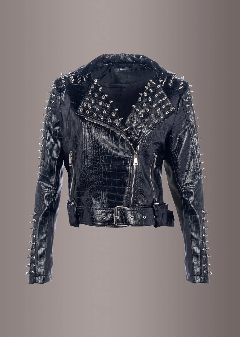 Pretty Attitude Black Label Black Night Vegan Leather Moto Jacket With Studs