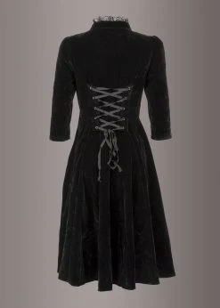 Pretty Attitude Black Label Dark Empress Black Velvet High Collar Dress With Lace Details