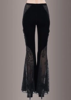 Pretty Attitude Black Velvet Bell Bottoms With Lace Up And See Through Details