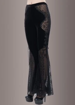 Pretty Attitude Black Velvet Bell Bottoms With Lace Up And See Through Details