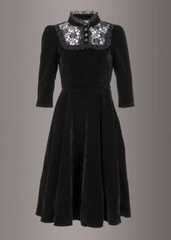 Pretty Attitude Black Label Dark Empress Black Velvet High Collar Dress With Lace Details