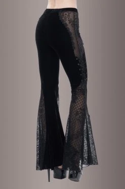 Pretty Attitude Black Velvet Bell Bottoms With Lace Up And See Through Details