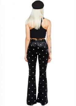 Pretty Attitude Starlight Black Velvet Flared Bell Bottom Pants White Label
