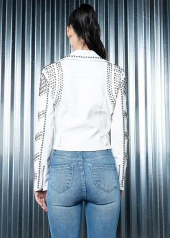 Pretty Attitude White Label White Faux Leather Moto Jacket With Studs