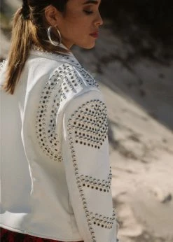 Pretty Attitude White Label White Faux Leather Moto Jacket With Studs