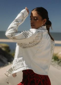 Pretty Attitude White Label White Faux Leather Moto Jacket With Studs