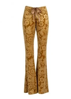 Pretty Attitude Desert Rose Mustard Yellow Burnout Velvet Flared Bell Bottom Pants