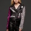 Azalea Wang Zebra Print Moto Jacket With Graffiti Design Black Label