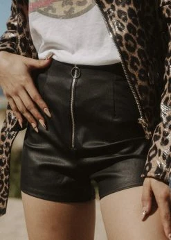 Pretty Attitude High Waisted Faux Leather Shorts With Zipper